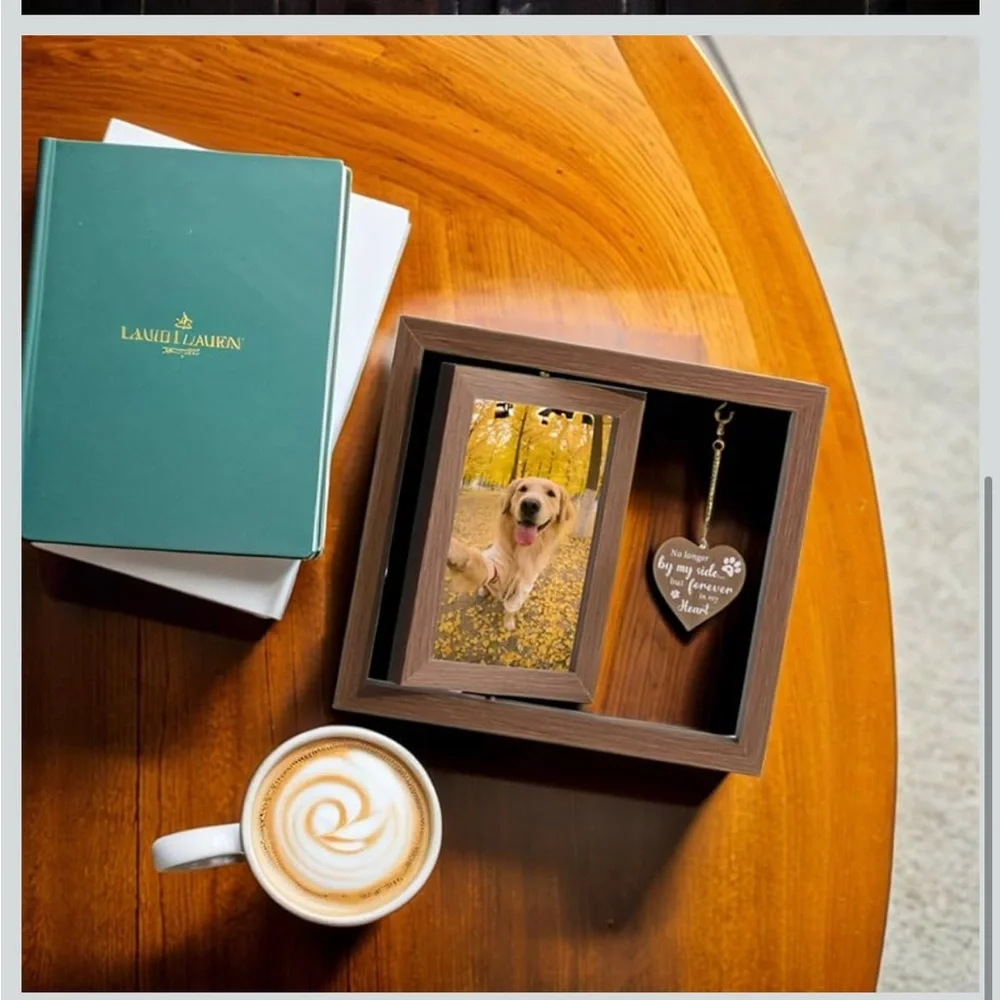 Pet Memorial 4x6 Rotating Photo Frame – Double-Sided Wooden Keepsake (NIB)